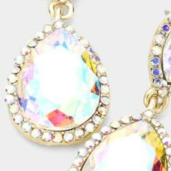 Marquise Abalone Teardrop Gold Evening Earrings - Picture 2 of 6